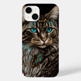 Fantastische kat met bloemen en vlinders AI-kunst Case-Mate iPhone 14 Hoesje
