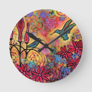 Fantastische, kleurrijke Hummingbird Fantasy Ronde Klok