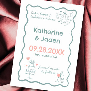 Fantastische krabbel blauwe Flat Save The Date Kaa