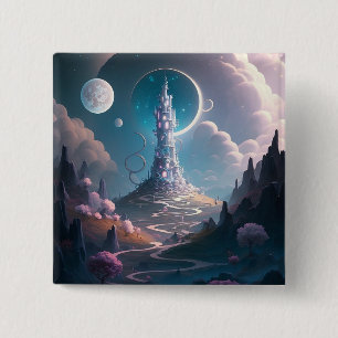 Fantastische kunst in het landschap van de theater vierkante button 5,1 cm