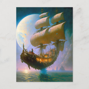 Fantastische kunst van het vliegende schip briefkaart