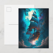 Fantastische kunst van het vliegende schip briefkaart (Voorkant / Achterkant)