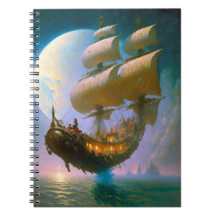 Fantastische kunst van het vliegende schip notitieboek