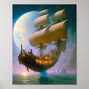 Fantastische kunst van het vliegende schip poster