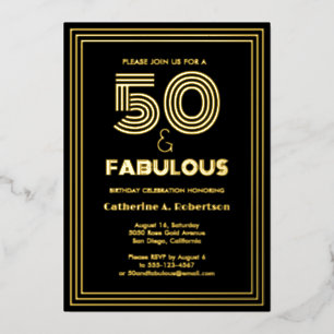 Fantastische Retro Art Deco 50e verjaardag luxe Folie Uitnodiging