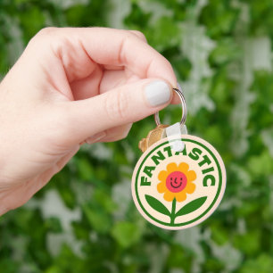 Fantastische Retro Bloem Smiley Gezicht Positivite Sleutelhanger