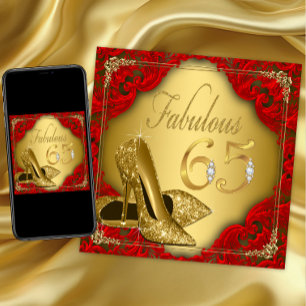 Fantastische Rode Gouden Hoge Hak Fabelachtige 65e Kaart