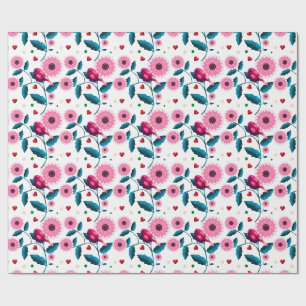 Fantastische Roze Vogel Bloemige Botanische Ontwer Cadeaupapier