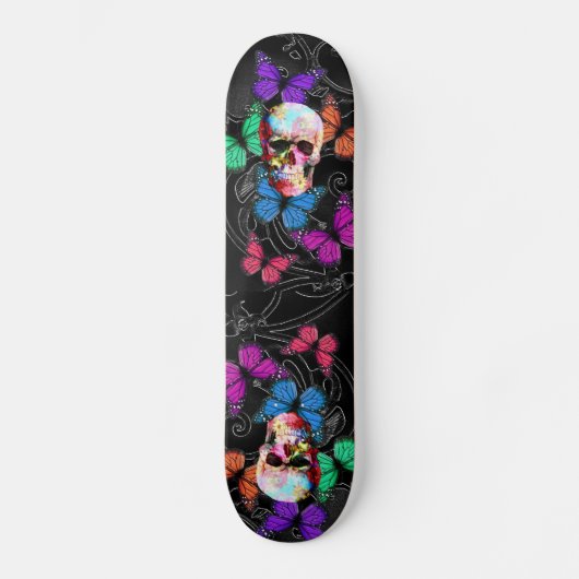 Fantastische schedel en gekleurde vlinders skateboard (Voorkant)