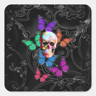 Fantastische schedel en gekleurde vlinders vierkante sticker