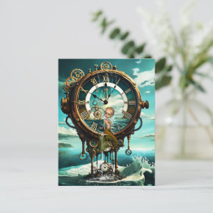 Fantastische steampunk zee klok briefkaart