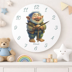 Fantastische trol gnome muurdecoratie voor kindere grote klok