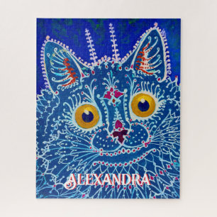 Fantastische volkskunstschildering Blauwe Kattenli Legpuzzel