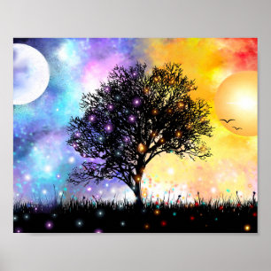 Fantastische zonsondergang met regenboogkleuren poster