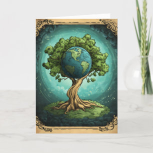 Fantasy Aarde Boom Planeet Feestdagen Kaart