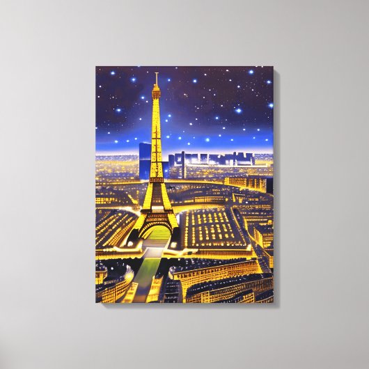 Fantasy Aerial Uitzicht Paris onder de sterren Canvas Afdruk (Voorkant)