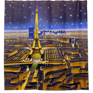 Fantasy Aerial Uitzicht Paris onder de sterren Douchegordijn