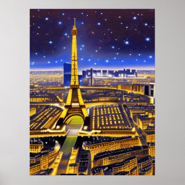 Fantasy Aerial Uitzicht Paris onder de sterren Poster