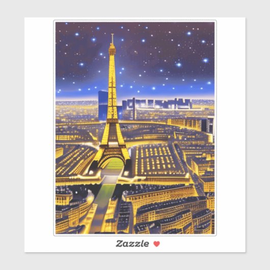 Fantasy Aerial Uitzicht Paris onder de sterren Sticker (Vel)