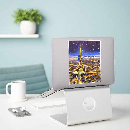 Fantasy Aerial Uitzicht Paris onder de sterren Sticker (Laptop op bureau)