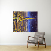 Fantasy Aerial Uitzicht Paris onder de sterren Wandkleed (In Situ (horizontaal))