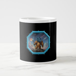 Fantasy Afbeelding Kleine Blauwe Draak in Bronzen Extra Grote Beker