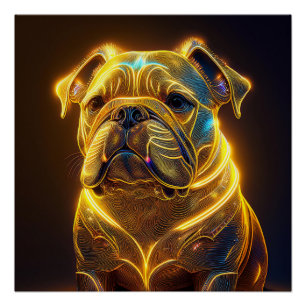 Fantasy afbeelding neon geel Engelse Bulldog Perfect Poster