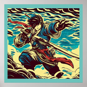 Fantasy Anime Hero 1 - Japanse houtsnede Poster