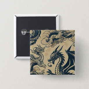 Fantasy Antieke Draken  Vierkante Button 5,1 Cm