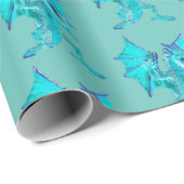 Fantasy Aqua Draak Turquoise Mythisch Wezen Design Cadeaupapier (Rol Hoek)