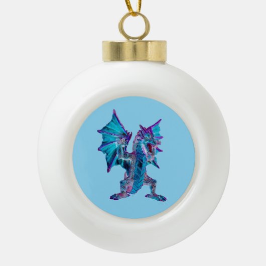 Fantasy Aqua Dragon Christmas Keramische Bal Ornament (Voorkant)