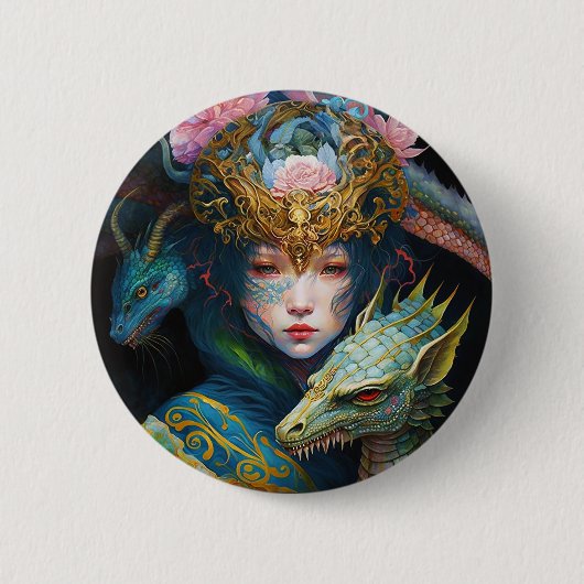 Fantasy Art Dragon Goddess Queen Button (Voorkant)