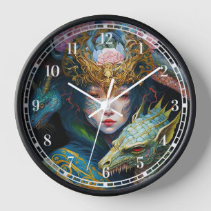 Fantasy Art Dragon Goddess Queen Clock
