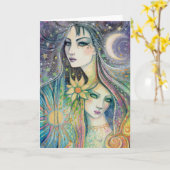 Fantasy Art Nacht en Dag Hemelse Abstracte Kunst Kaart (Gele Bloem)