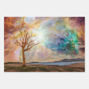 Fantasy Art Noordelijk licht Landschap met boomstr Inpakpapier Vel