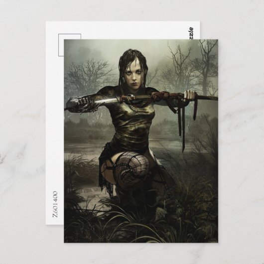 Fantasy Art, Vrouw Warrior met zwaard Briefkaart (Voorkant / Achterkant)