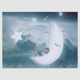 Fantasy Art Young Boy Moon Stars Clouds Tissuepapier