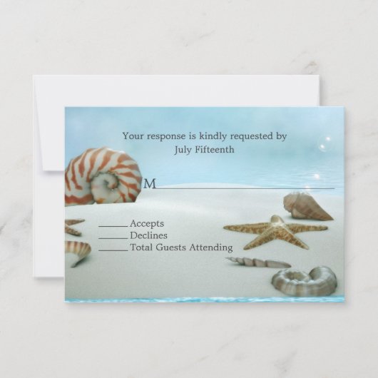 Fantasy Beach met Shells Bruiloft RSVP Kaart (Voorkant)