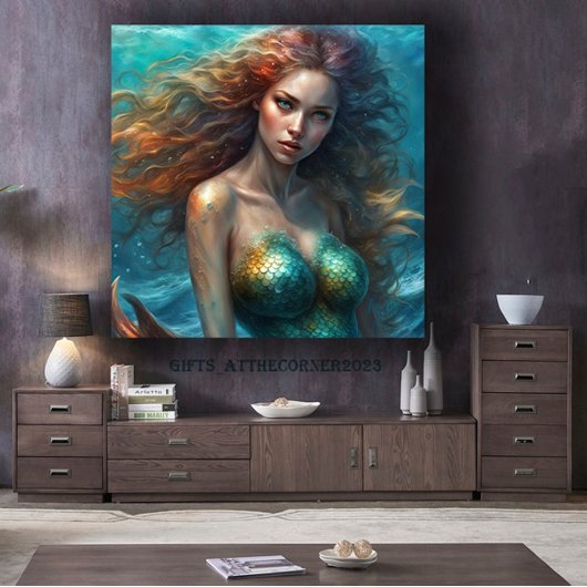 Fantasy Beauful Mermaid Princess Canvas Afdruk