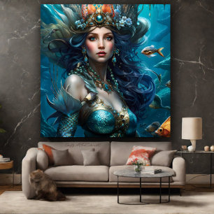 Fantasy Beauful Mermaid Princess Canvas Afdruk