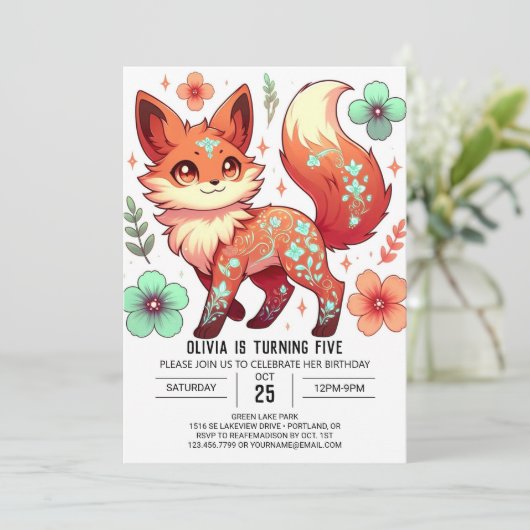 Fantasy Bewerkbare Fox Digitale Verjaardag Kaart (Staand voorkant)