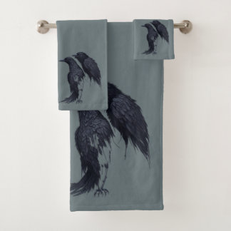 Fantasy Bird Nature Pair of Corvid Ravens Bad Handdoek