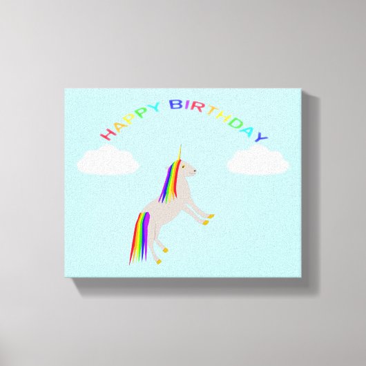 Fantasy Birthday Unicorn Rainbow en Clouds Canvas Afdruk (Voorkant)