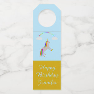 Fantasy Birthday Unicorn Rainbow en Clouds Custom Flessenhanger