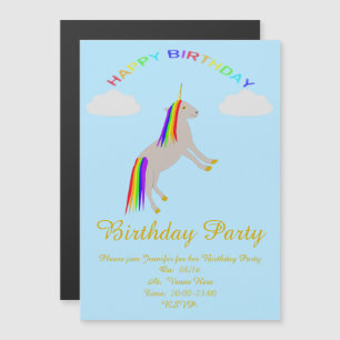 Fantasy Birthday Unicorn Rainbow en Clouds Custom Magnetische Uitnodiging