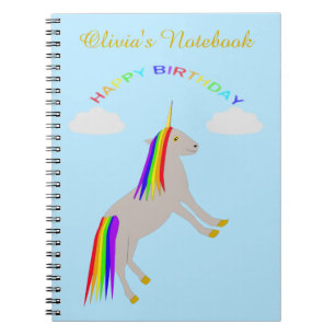 Fantasy Birthday Unicorn Rainbow en Clouds Custom Notitieboek