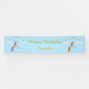 Fantasy Birthday Unicorn Rainbow en Clouds Custom Spandoek