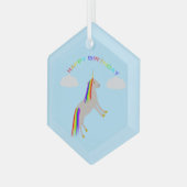 Fantasy Birthday Unicorn Rainbow en Clouds Glas Ornament (Voorkant links)