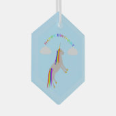 Fantasy Birthday Unicorn Rainbow en Clouds Glas Ornament (Voorkant Rechts)
