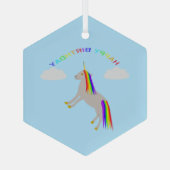 Fantasy Birthday Unicorn Rainbow en Clouds Glas Ornament (Achterkant)